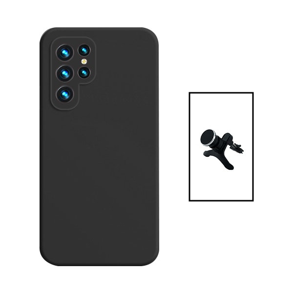 Soporte magnético de coche y funda de silicona líquida para Galaxy S23 Ultra
