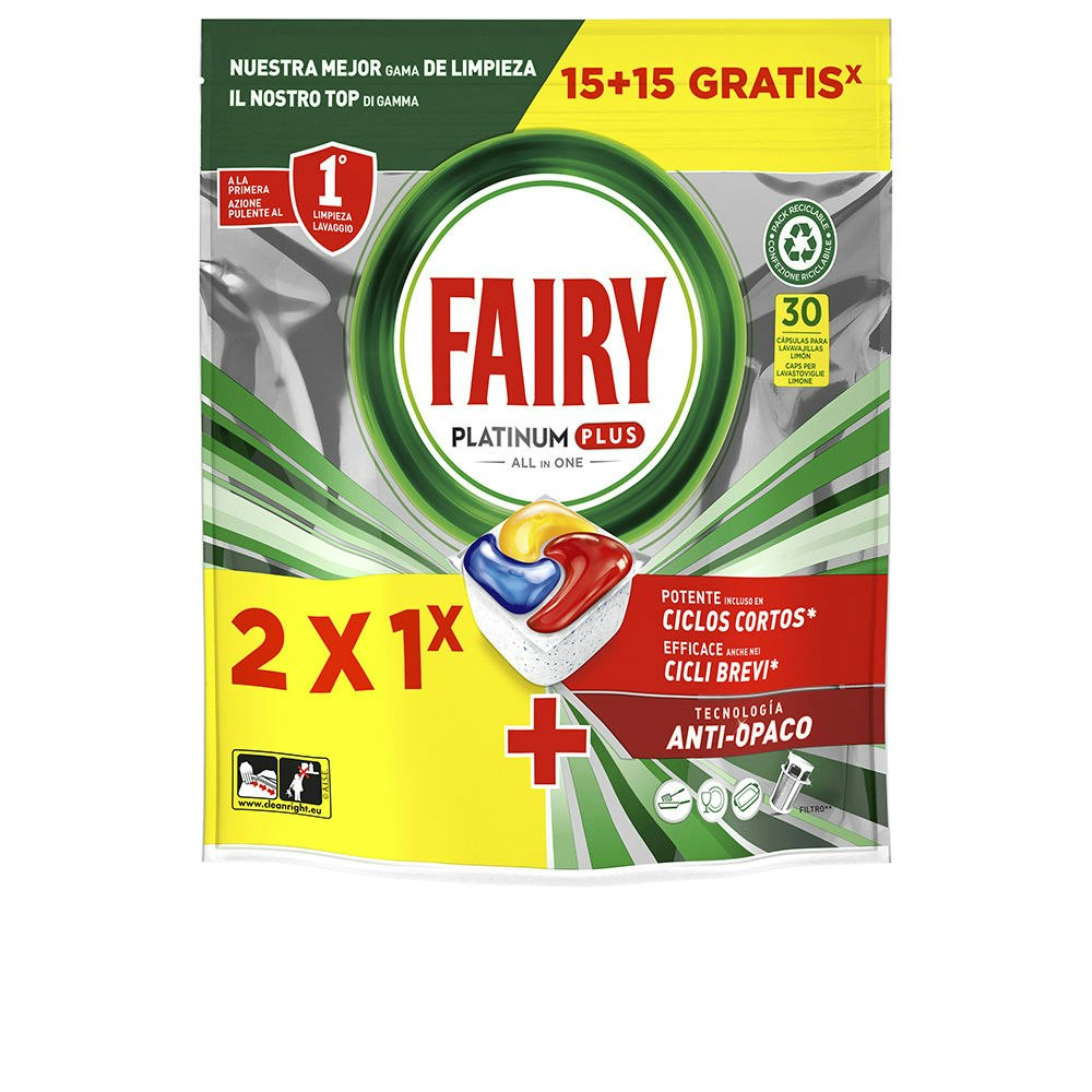 Pastillas Platinum Plus Limón para lavavajillas 30 cápsulas