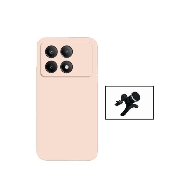Kit soporte magnético de coche y funda de silicona líquida para Poco X6 Pro 5G - Rosa