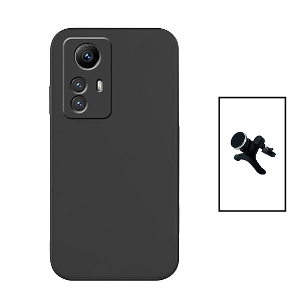 Kit soporte magnético de coche y funda silicona líquida para Redmi Note 12S - Negro