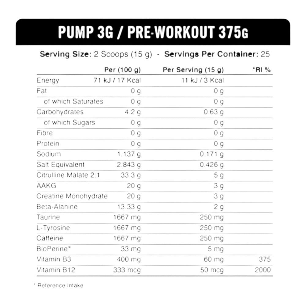 Pump 3G Pre-Entreno 375 g - Fruit Burst / Icy Blue Raz / Rainbow Unicorn