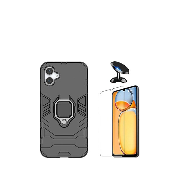 Vidrio templado, funda Military Defender 3 en 1 y soporte magnético para Galaxy A05 - Negro