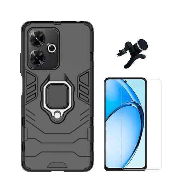 Phonecare kit: Military Defender case, tempered glass and magnetic car mount for Xiaomi Poco M6 4G