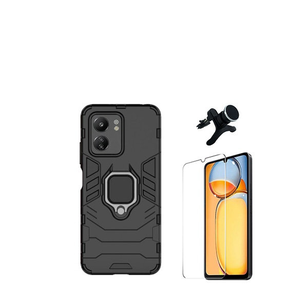 Kit vidrio templado Clearglass y funda Military Defender con soporte magnético para Xiaomi Redmi 13C - Negro