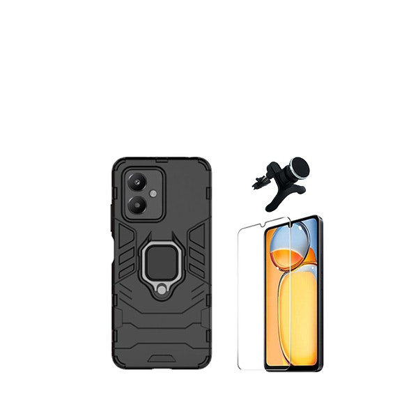 Tempered glass, Military Defender case and magnetic car mount for Xiaomi Redmi 13C 5G - Black