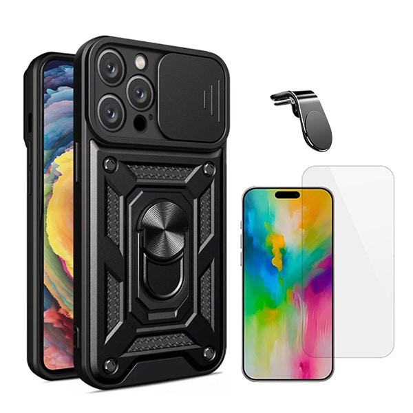 Funda Magnetic Military Defender con Cristal Templado y Soporte Magnético para iPhone 16 Pro Max
