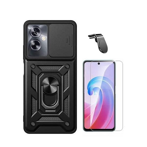 Magnetic Military Defender Case with Tempered Glass for Oppo A79 5G - Black