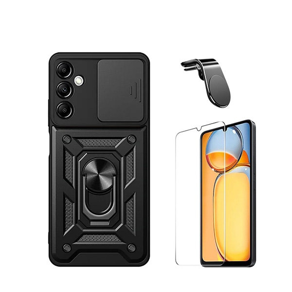 Funda magnética con cristal templado para Samsung Galaxy A15 5G - Negro