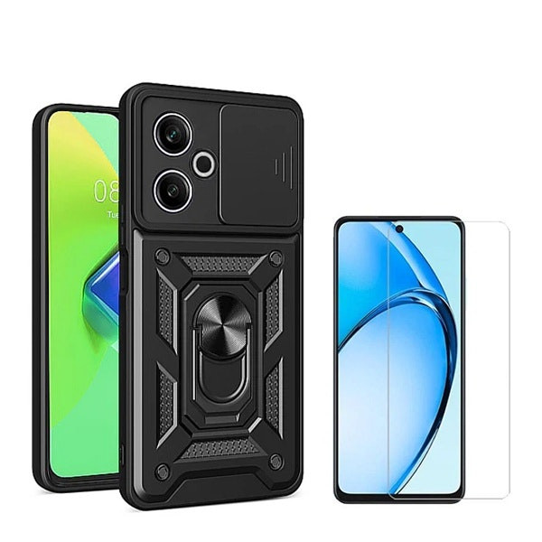 Kit Vidro Clearglass + Capa Magnetic Military Defender Slide Window Anti-Impacto para Xiaomi Poco M6 4G - Preto