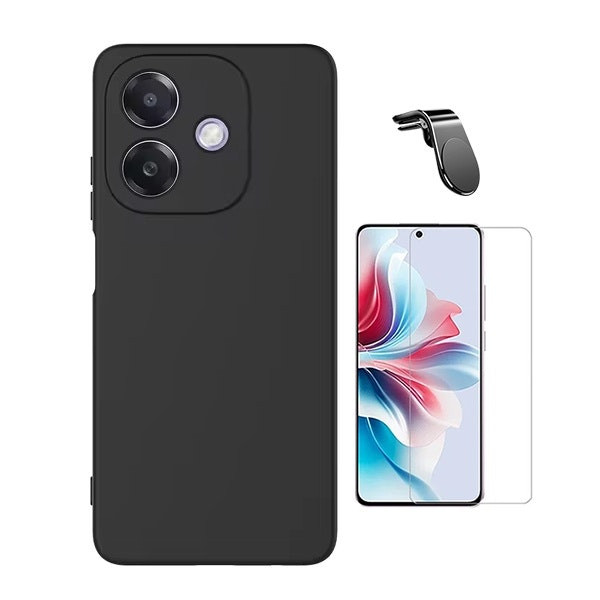 Kit de protección para Oppo A3 5G: vidrio templado, funda de silicona y soporte magnético