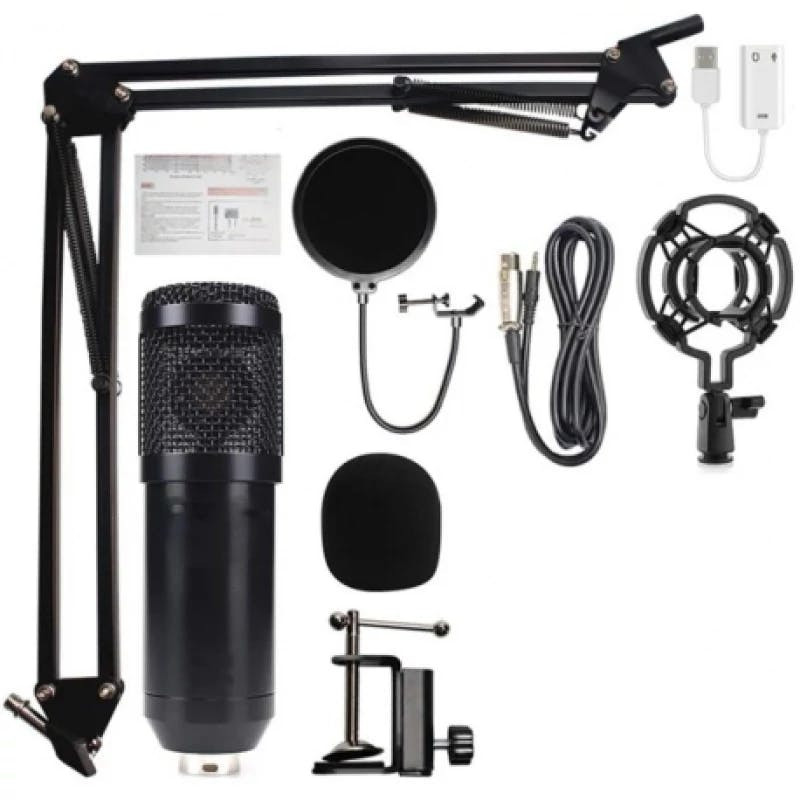 Conjunto micrófono condensador XLR con soporte y filtro antipop