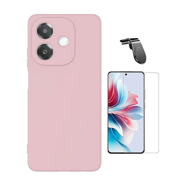 Cristal templado, funda de silicona y soporte magnético para Oppo A3 5G - Rosa