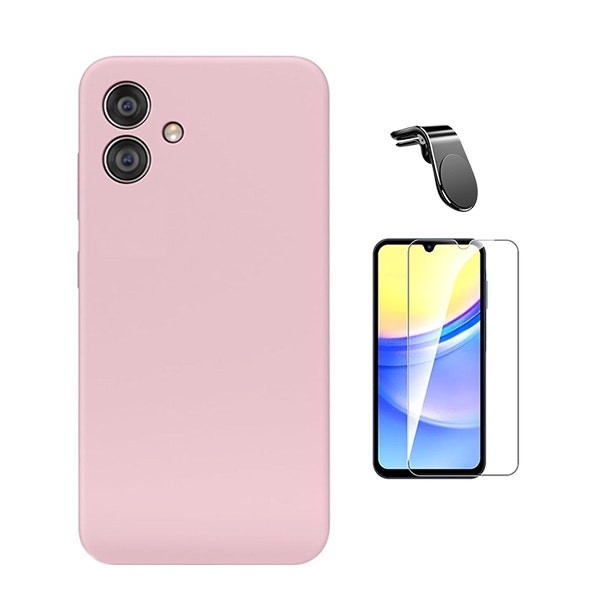 Kit cristal templado, funda de silicona líquida y soporte magnético para Samsung Galaxy A06