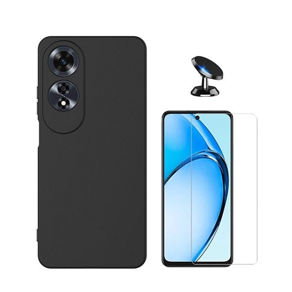 Kit de protección para Oppo A60: vidrio templado, funda de silicona y soporte magnético