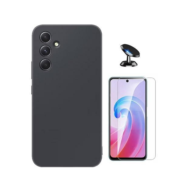 Tempered glass, liquid silicone case and magnetic car mount for Samsung Galaxy A35 5G