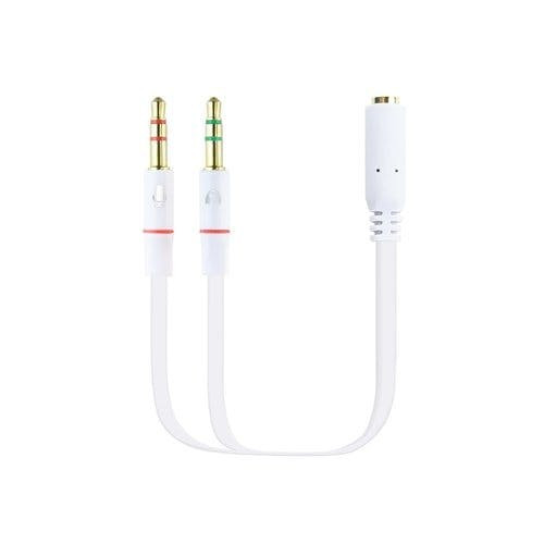 Cable adaptador audio 3,5 mm 4 pines a 2x 3,5 mm 3 pines 20 cm blanco