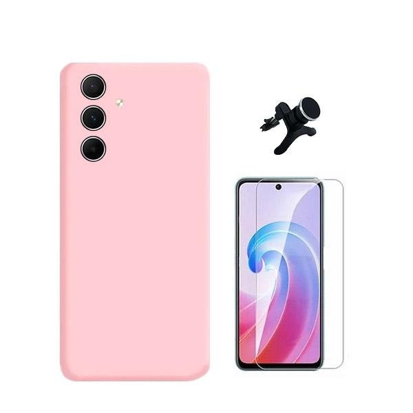 Kit: Cristal Templado, Funda Silicona Líquida y Soporte Magnético para Samsung Galaxy A35 5G - Rosa
