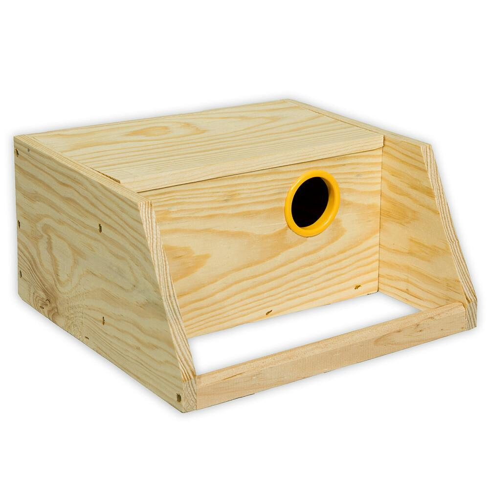 Wooden nest with perch for lovebirds