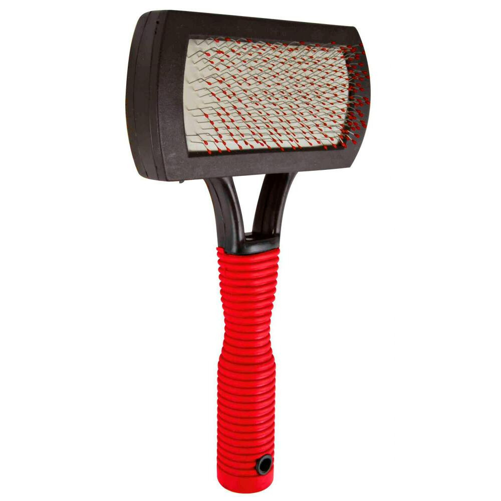 Simple de-shedding brush with plastic handle for dogs