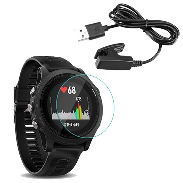 Cargador USB y protector de pantalla de vidrio templado para Garmin Forerunner 935