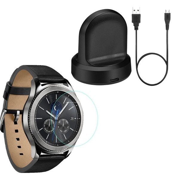 Cargador USB y protector de vidrio para Gear S3 Classic