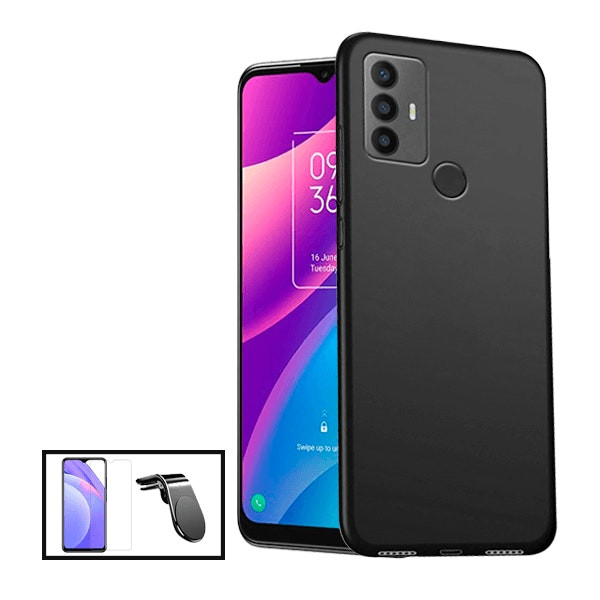 Kit vidrio templado, funda silicona líquida y soporte magnético para TCL 30 SE - Negro