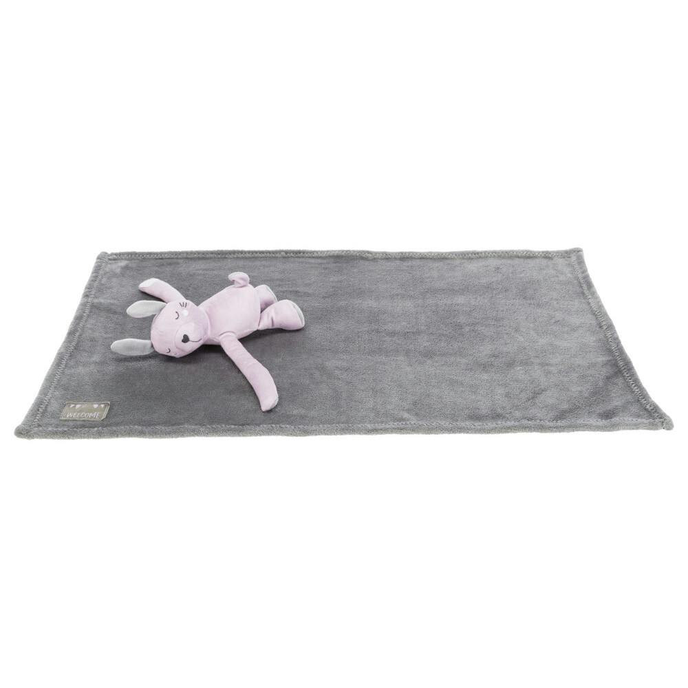 Manta de peluche Junior con juguete de conejo para perros 75x50 cm gris y lila