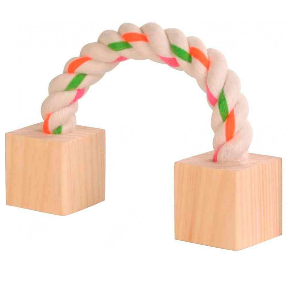 Cuerda de algodón con cubos de madera para roedores 20 cm