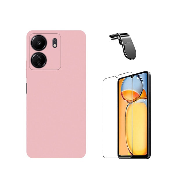 Accessory kit for Xiaomi Redmi 13C: tempered glass, silicone case and magnetic mount