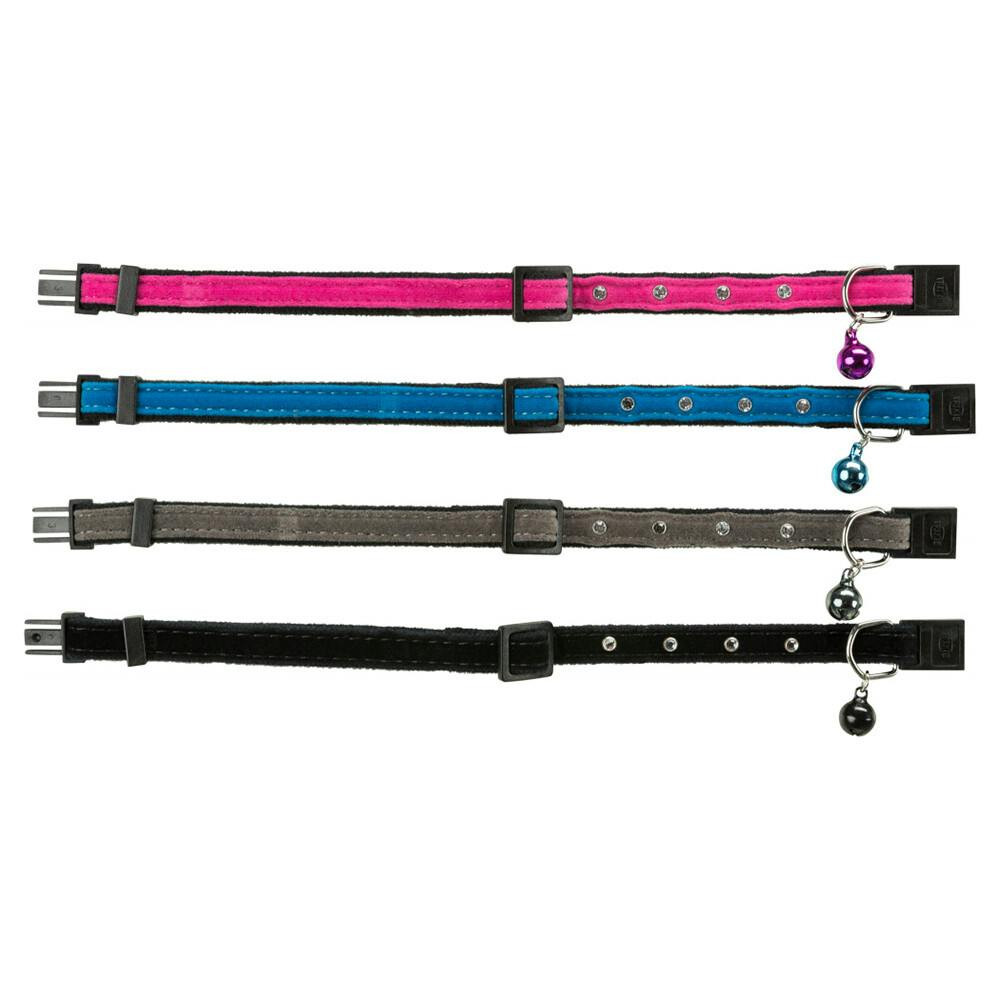 Collar de terciopelo para gato con cascabel y brillantes
