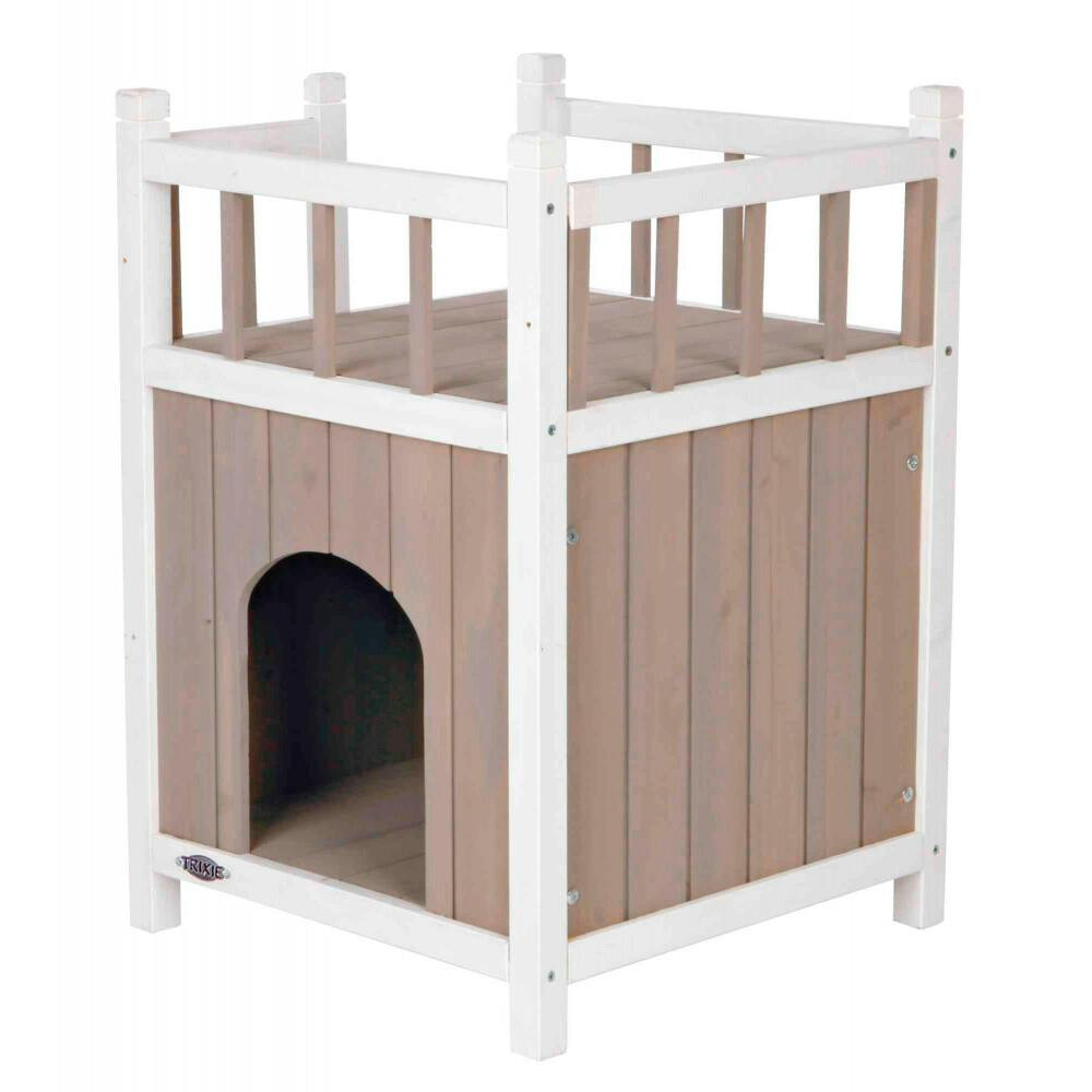 Caseta de Pino para Gatos con Varanda