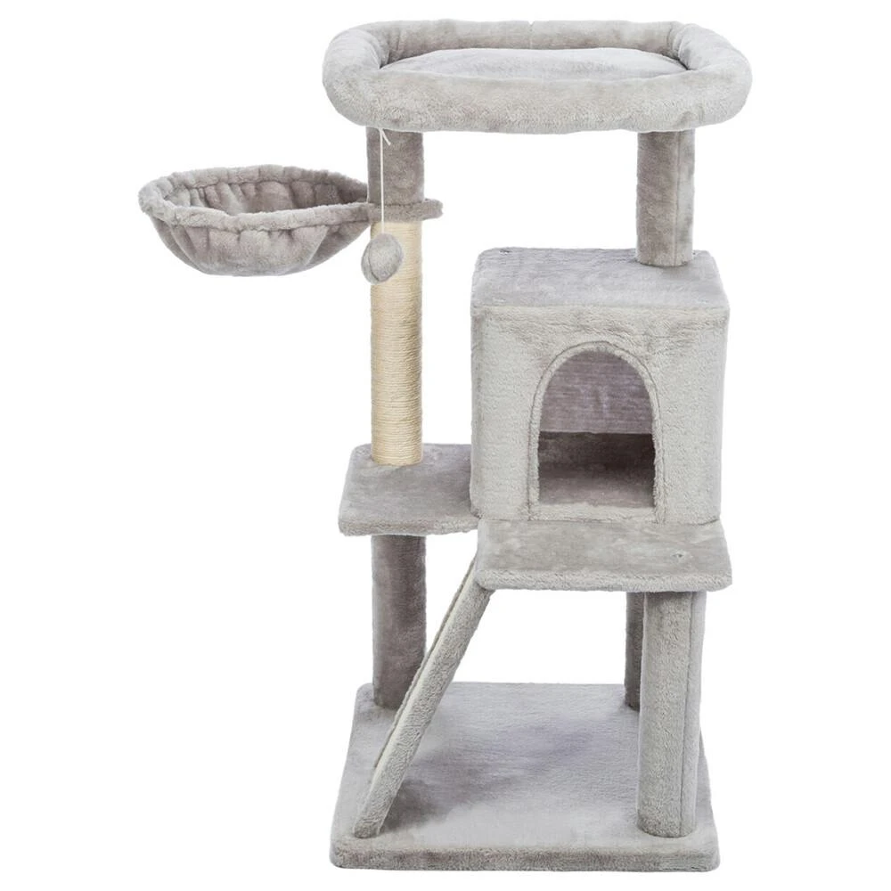 Rascador Pepito para gatos con nicho y cama acolchada 48x48x98 cm (gris)