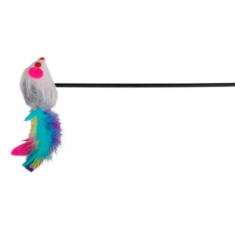 Varita para gatos con ratón de peluche y plumas