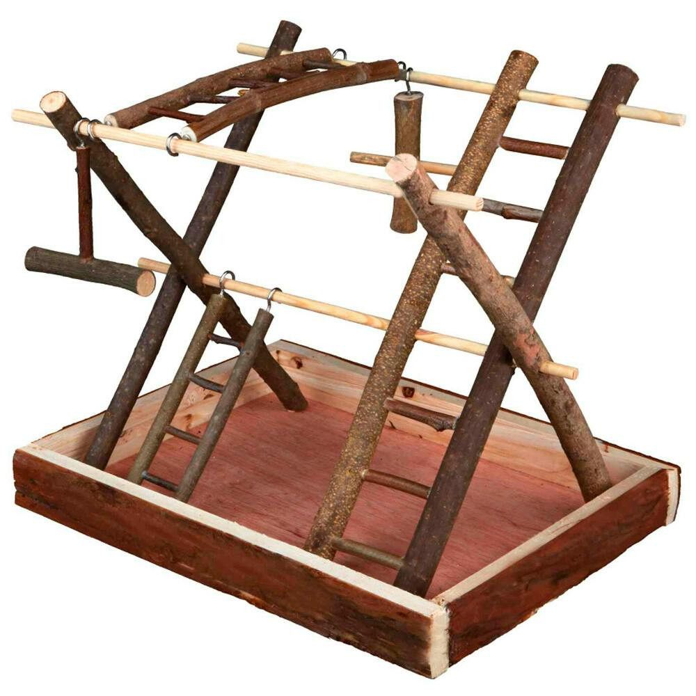 Wooden bird play gym natural wood 35x27x30 cm