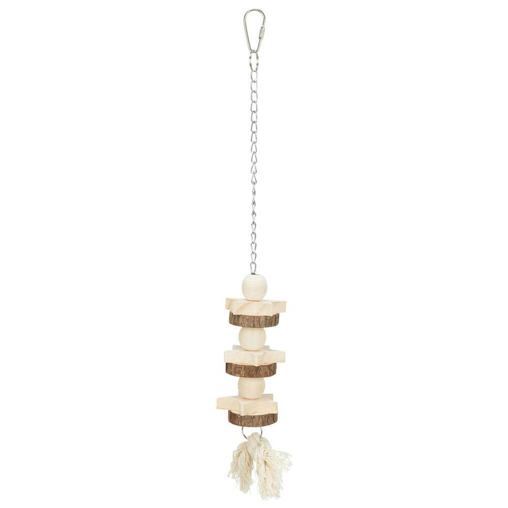 Juguete de madera para loro con cadena y cuerda