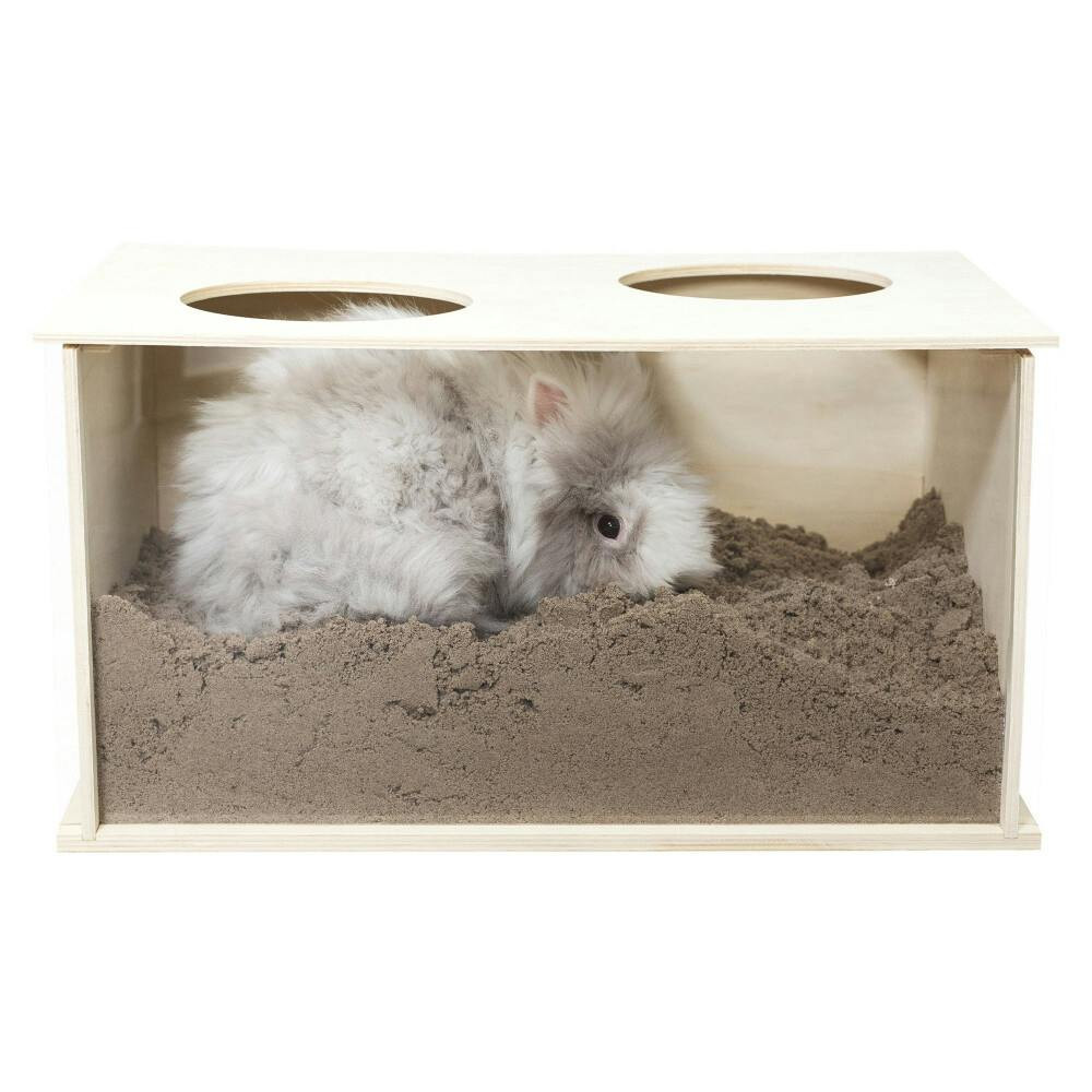 Caja de excavación de madera con dos entradas para roedores