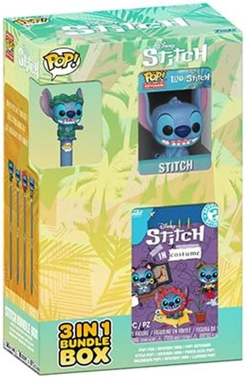 Caja exclusiva Lilo & Stitch 3 en 1 con figura sorpresa, llavero y bolígrafo