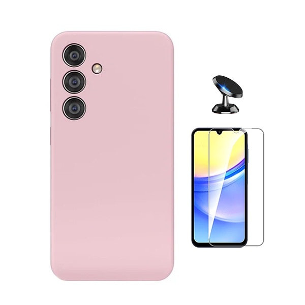 Kit de protección para Samsung Galaxy A16: vidrio templado, funda de silicona y soporte magnético