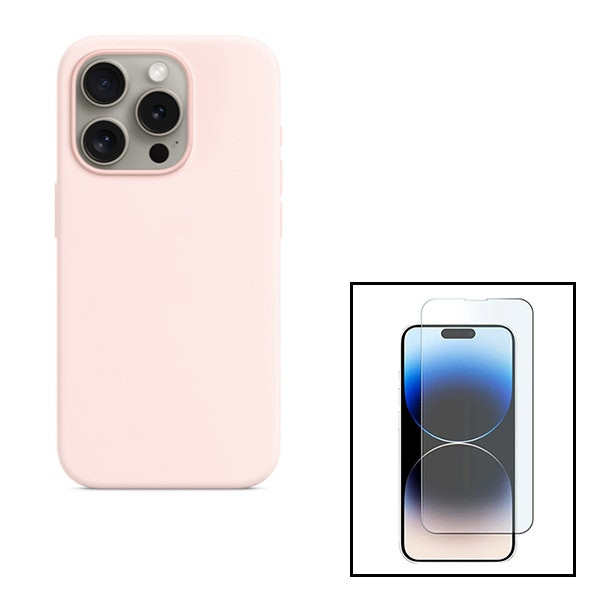 Protector de vidrio templado y funda de silicona líquida para iPhone 15