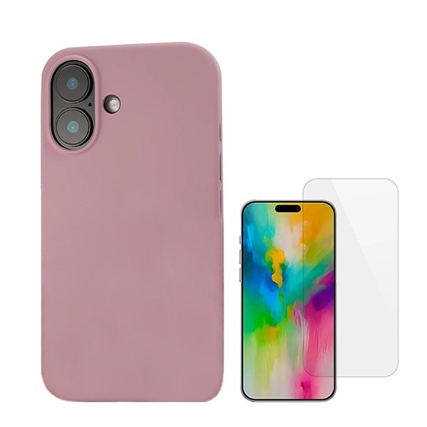 Protector Clearglass + funda de silicona líquida para iPhone 16 Plus