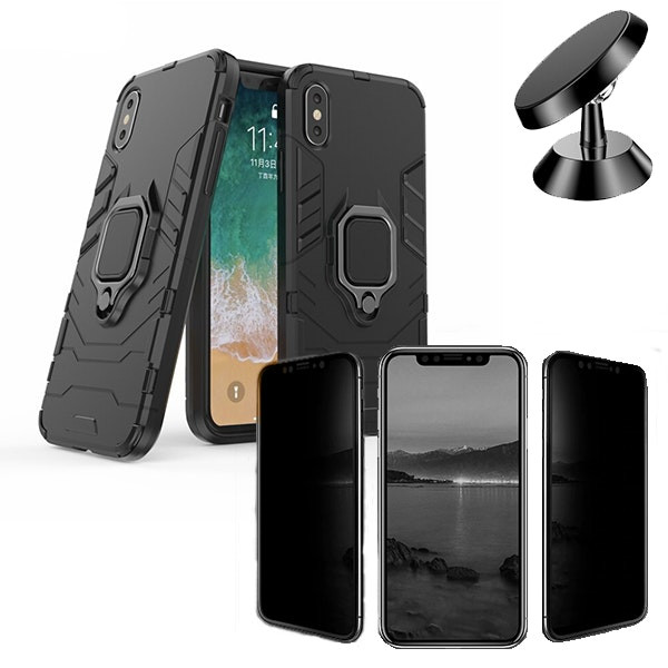Military Defender 3-in-1 Case with 5D Privacy Screen Protector and Magnetic Car Mount for iPhone X / XS