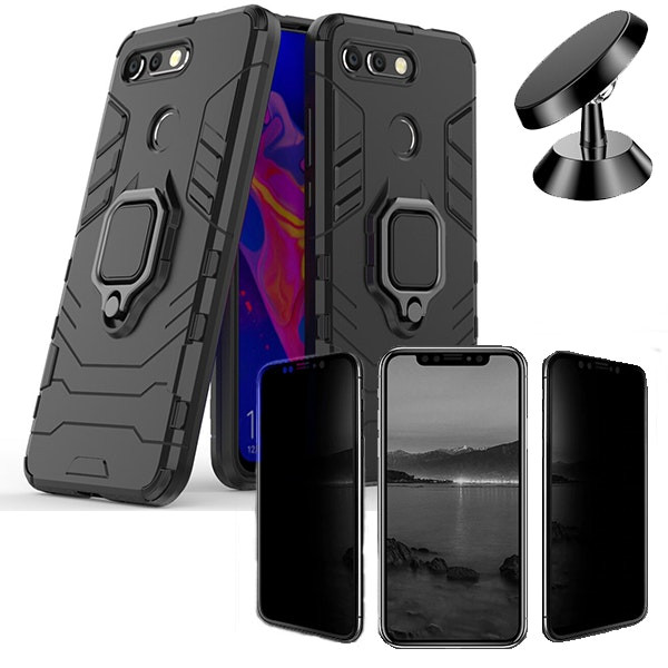 Phonecare kit for Huawei Honor V20: 5D privacy protector, 3-in-1 Military Defender case and magnetic car mount