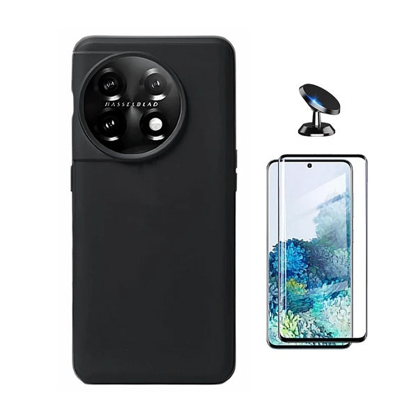 Tempered Curved Glass, Liquid Silicone Case and Magnetic Mount Kit for OnePlus 11