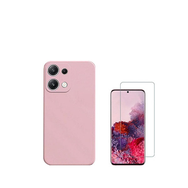 Tempered glass screen protector and liquid silicone case kit for Redmi Note 13 4G - Pink
