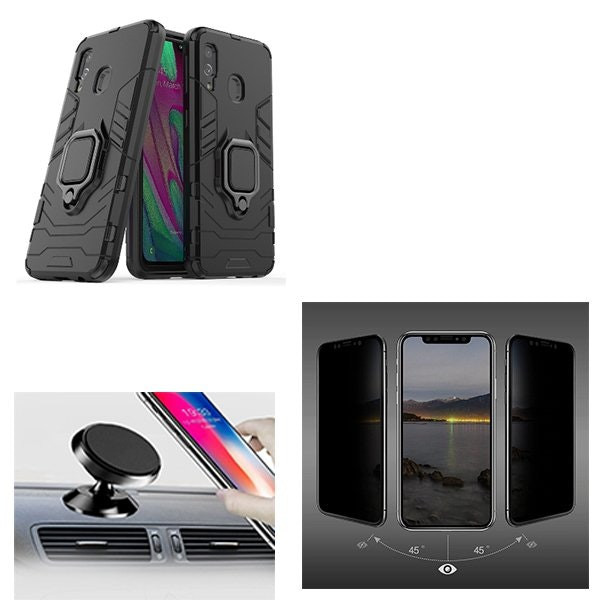 5D Privacy Anti-Spy Screen Protector and Military Defender 3-in-1 Case with Magnetic Car Mount for Galaxy A40