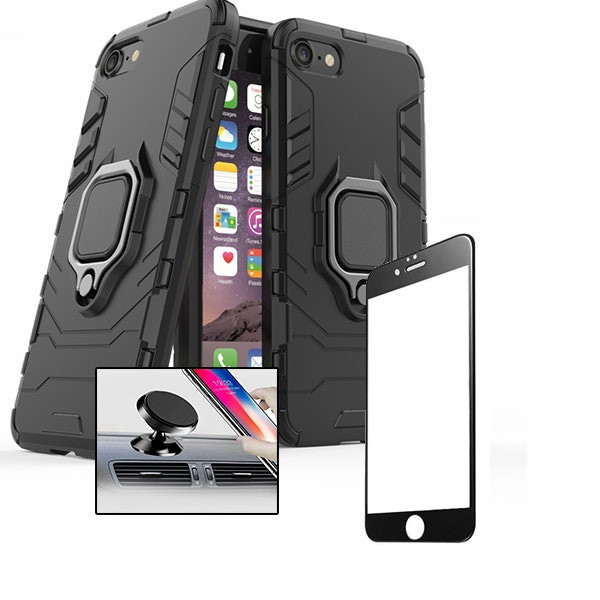 Protection kit for iPhone 7 Plus / 8 Plus: Full Cover 5D glass, Military Defender case and magnetic car mount