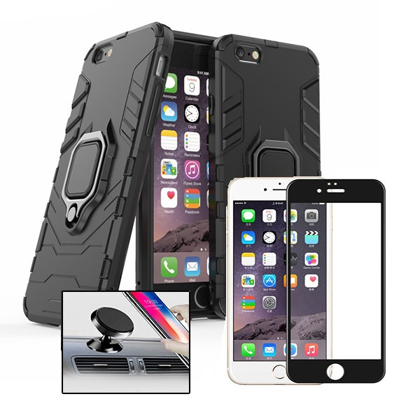 Kit Phonecare: Vidrio Templado Full Cover 5D, Funda Military Defender y Soporte Magnético para iPhone 6 Plus/6S Plus
