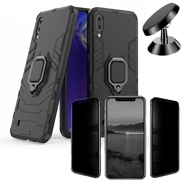 Privacy 5D screen protector kit, Military Defender 3x1 case and magnetic car mount for Galaxy M10
