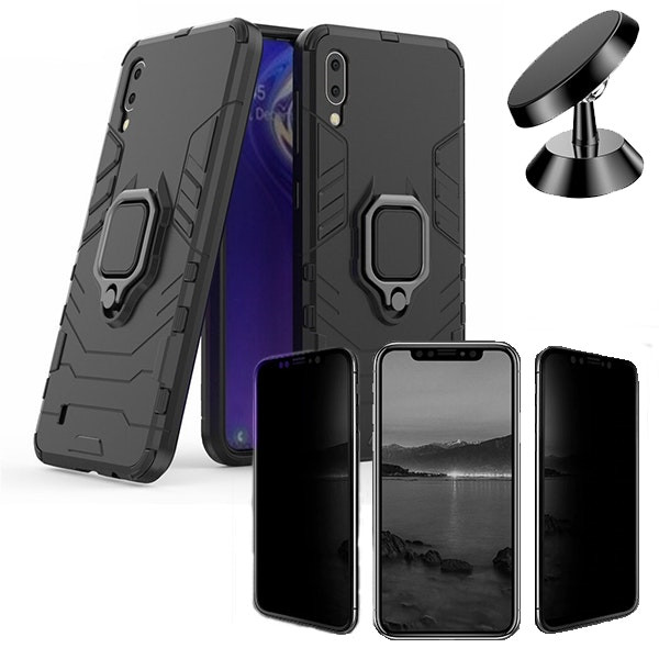 Kit protector de privacidad 5D con funda Military Defender 3x1 y soporte magnético para coche