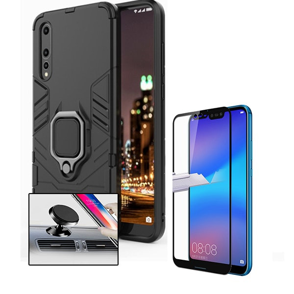 Kit Phonecare: vidrio 5D Full Cover, funda Military Defender y soporte magnético para Huawei P20